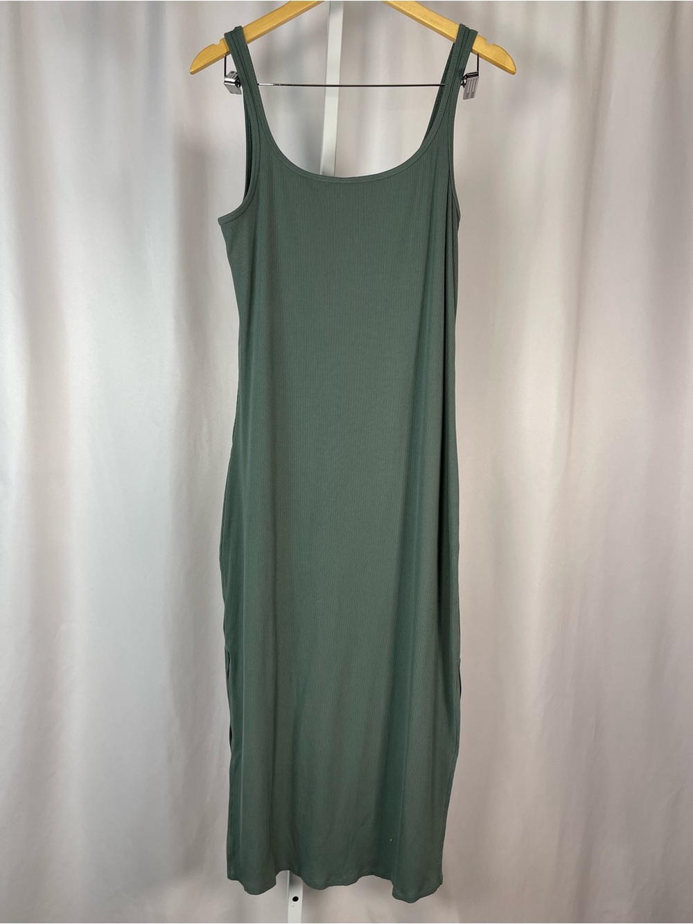 PINK Victoria's Secret XL Olive Green Scoop Neck Midi Dress Side Slit Bodycon